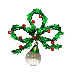 MYLU Christmas Holly berry rhinestone enamel mustard seed brooch pin red green
